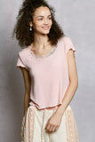 POL Round Neck Short Sleeve Crop T-Shirt with Lace Trim - Trendsi - Flyclothing LLC