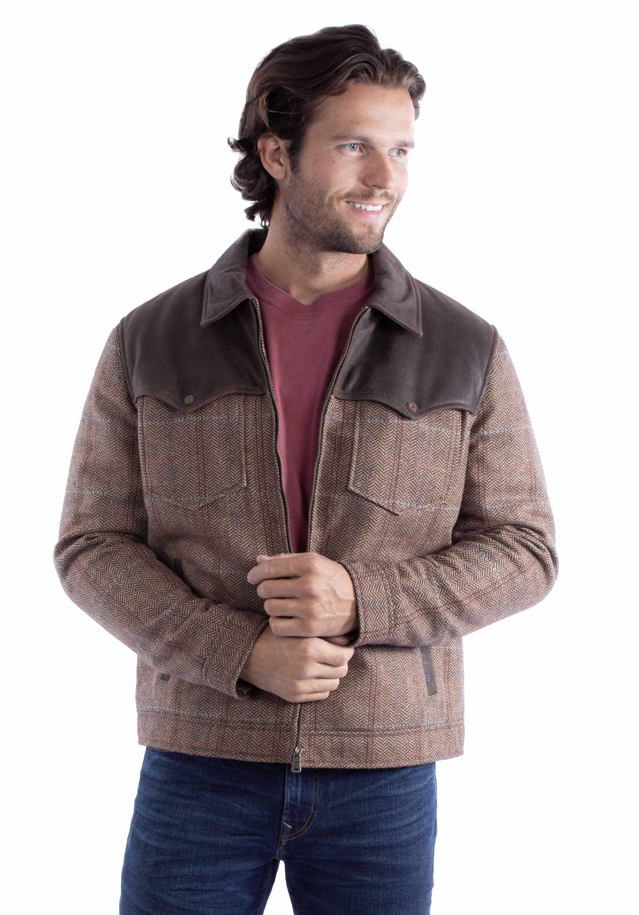 leatherwear mens brown 100% leather zip front jacket - Scully Leather - Flyclothing LLC