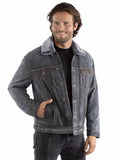 leatherwear mens blue 100% leather jean jacket - Scully Leather