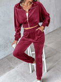 Zip Up Long Sleeve Cropped Top and Joggers Set - Trendsi - Flyclothing LLC