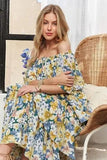 ADORA Layered Floral Off-Shoulder Short Sleeve Maxi Dress - Trendsi