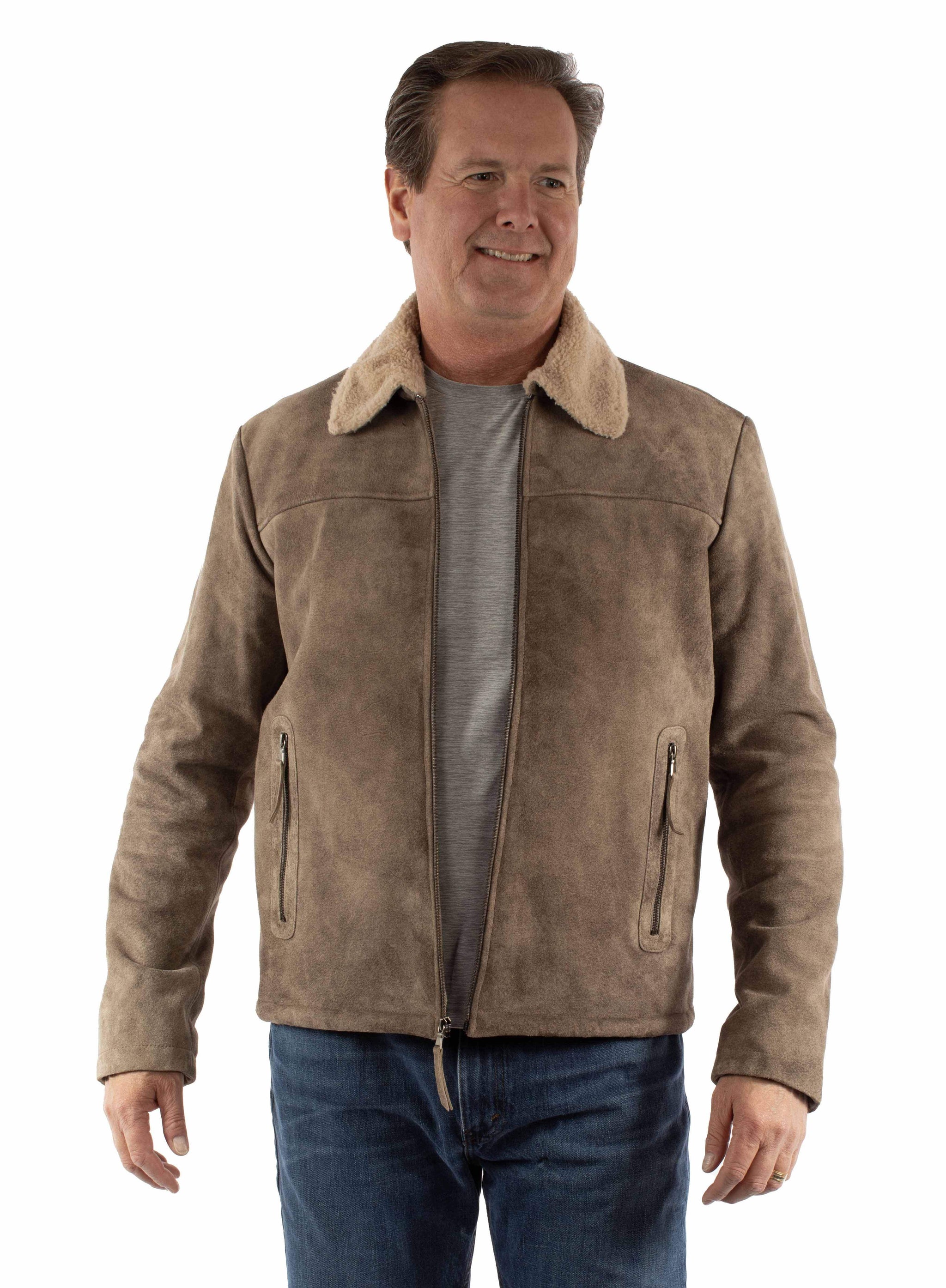 leatherwear mens light grey 100% leather zip front jacket - Scully Leather - Flyclothing LLC