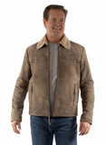 leatherwear mens light grey 100% leather zip front jacket