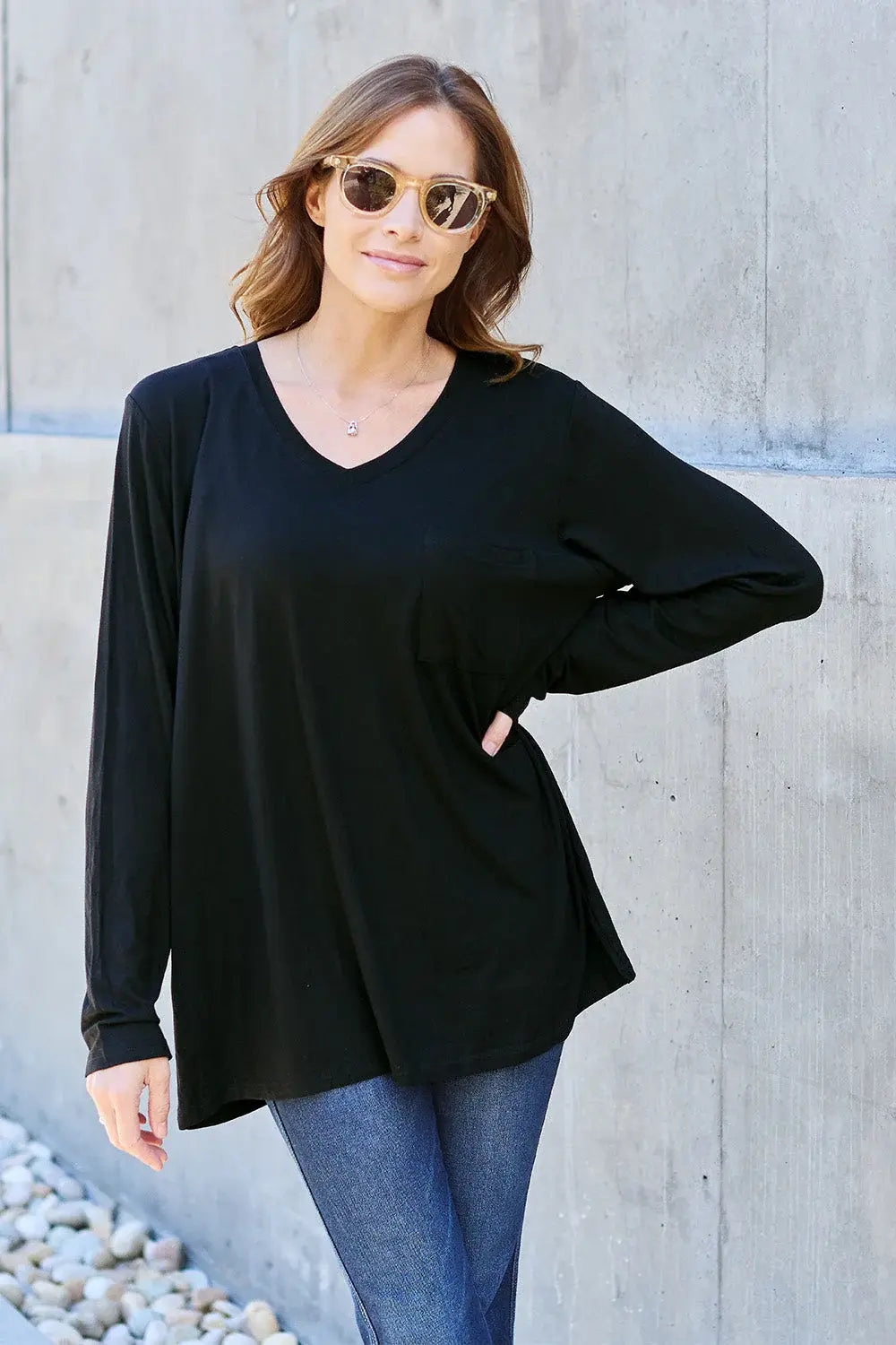 Basic Bae Full Size V-Neck Long Sleeve Top - ShopBasicbae - Flyclothing LLC