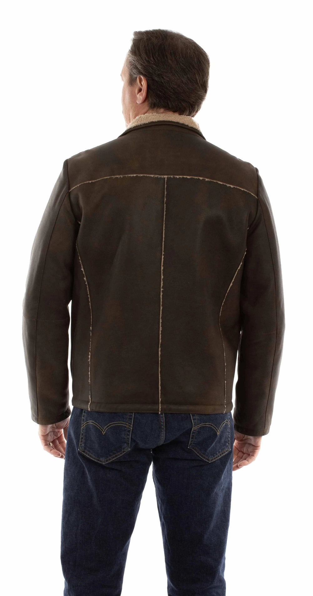 leatherwear mens brown lamb suede 100% leather zip front jacket - Scully Leather - Flyclothing LLC