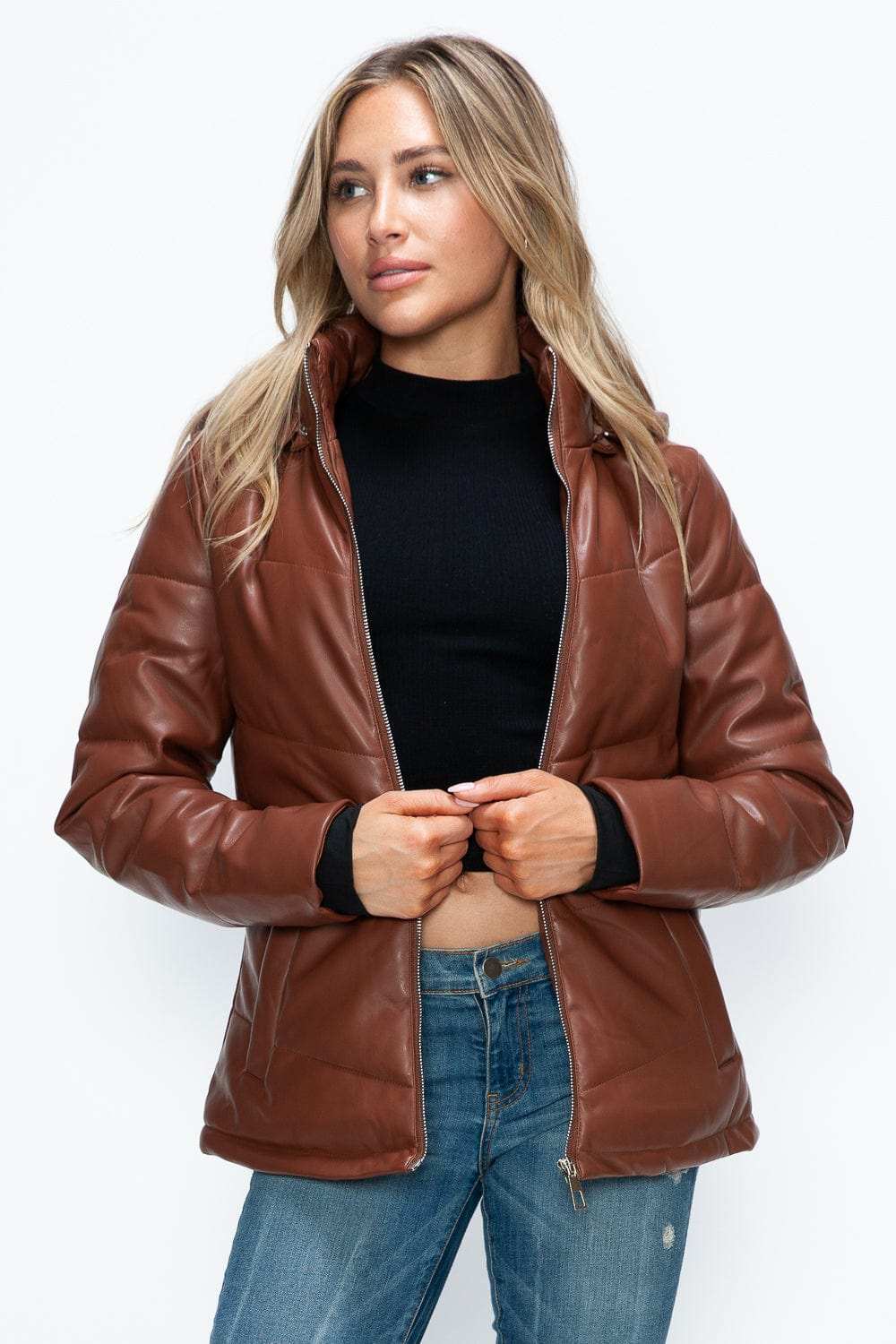 How Dare U Pocketed Zip Up Puffer Jacket with Removable Hood - Trendsi - Flyclothing LLC
