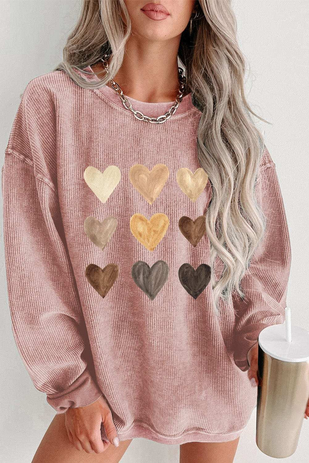 Heart Round Neck Dropped Shoulder Sweatshirt - Trendsi - Flyclothing LLC