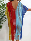 Fringe Color Block Scoop Neck Cover Up - Trendsi - Flyclothing LLC