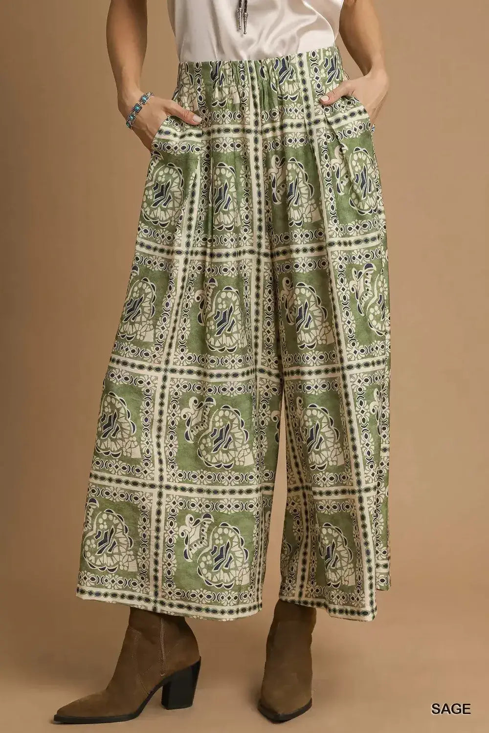 Umgee Bohemian Print Pants with Pockets - Trendsi - Flyclothing LLC