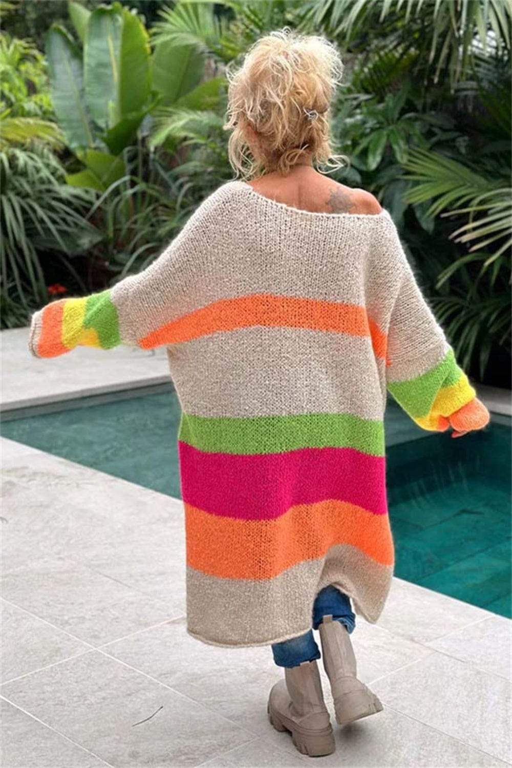 Color Block V-Neck Long Sleeve Sweater Dress - Trendsi - Flyclothing LLC
