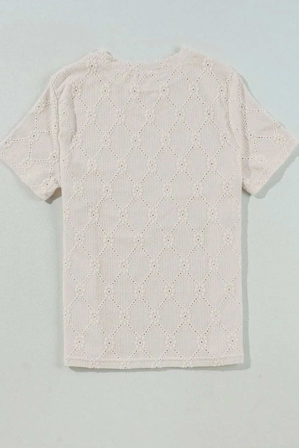 Eyelet Round Neck Short Sleeve Blouse - Trendsi - Flyclothing LLC