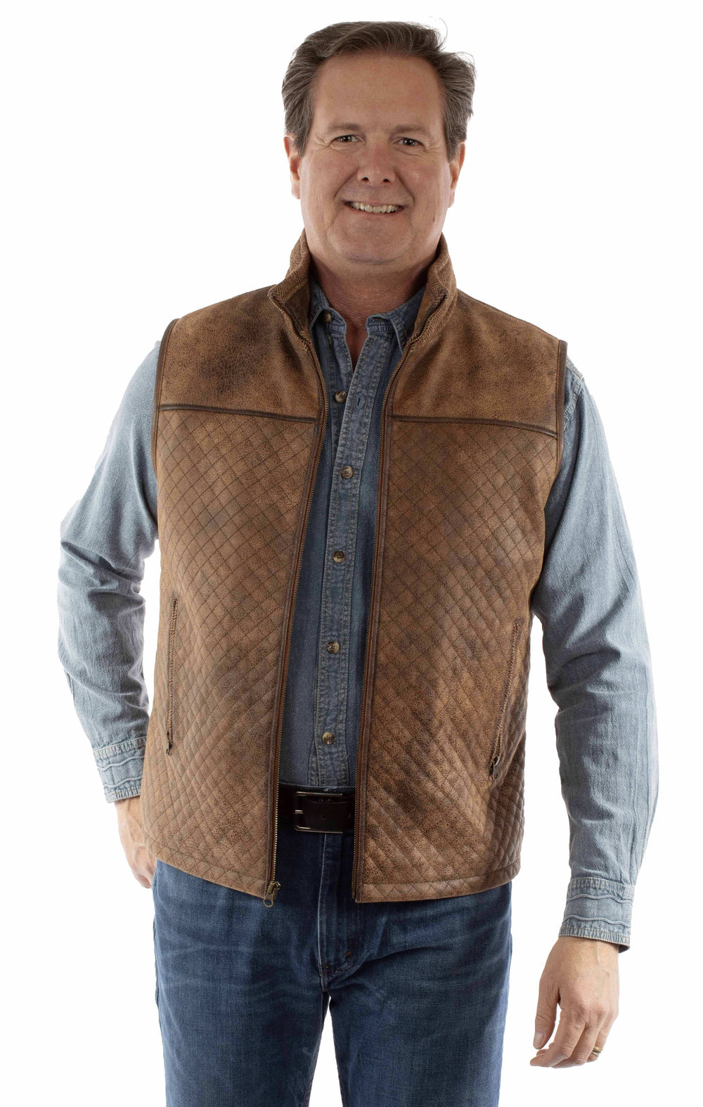 Scully Leather 100% Leather Brown Quilted Vest - Scully Leather - Flyclothing LLC