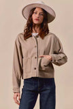 SO ME Cotton Twill Cropped Barn Jacket wtih Collar - Trendsi - Flyclothing LLC