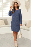 Striped Round Neck Long Sleeve Mini Dress - Trendsi - Flyclothing LLC