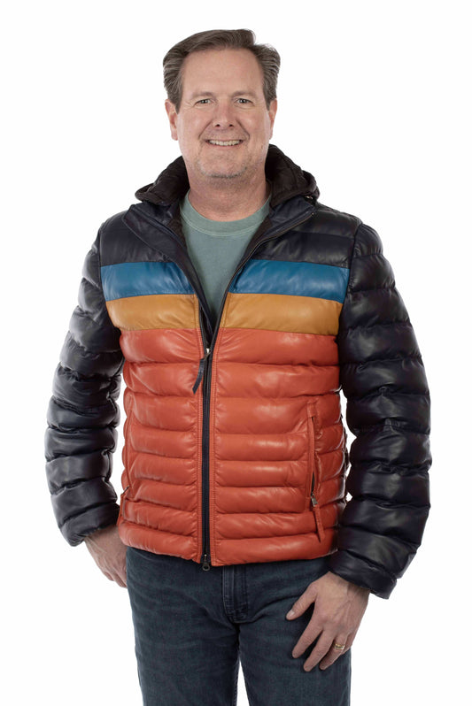 Scully Leather 100% Leather Navy Multi Color Puffer Jacket - Scully Leather - Flyclothing LLC