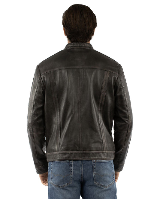 leatherwear mens vintage black 50% leather 50% polyester men's zip front jacket