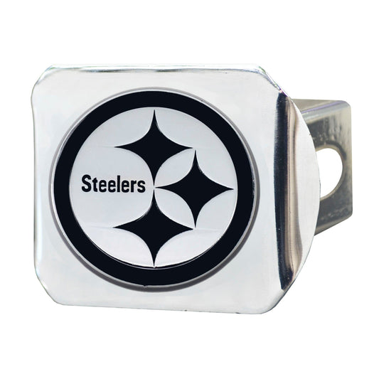 Pittsburgh Steelers Chrome Metal Hitch Cover with Chrome Metal 3D Emblem - Pittsburgh Steelers
