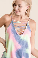 BiBi Tie Dye Terry Camisole with Caged Neck - Trendsi - Flyclothing LLC