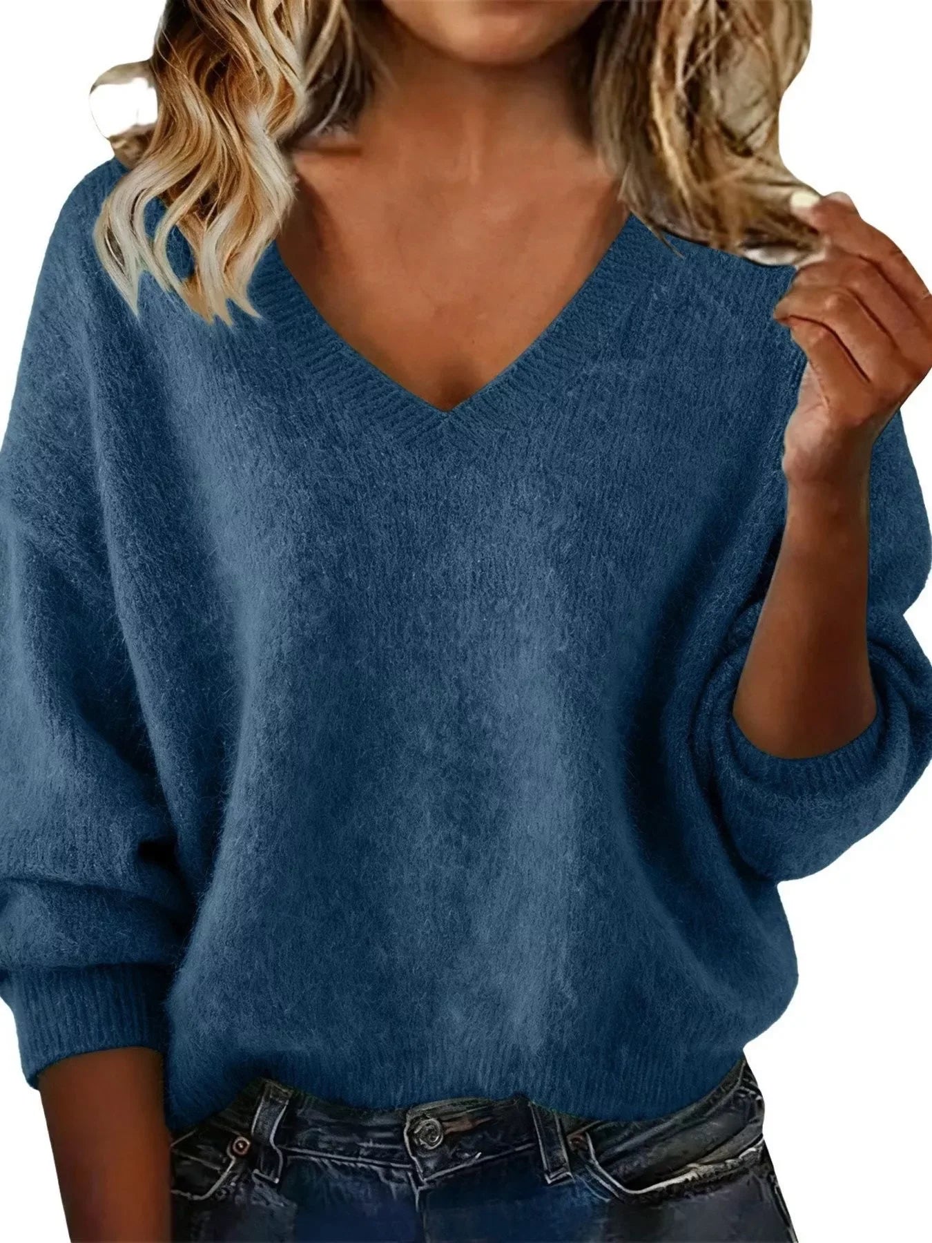 Full Size V-Neck Dropped Shoulder Sweater Plus Size - Trendsi - Flyclothing LLC