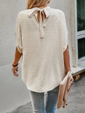 Swiss Dot Mock Neck Half Sleeve Blouse - Trendsi