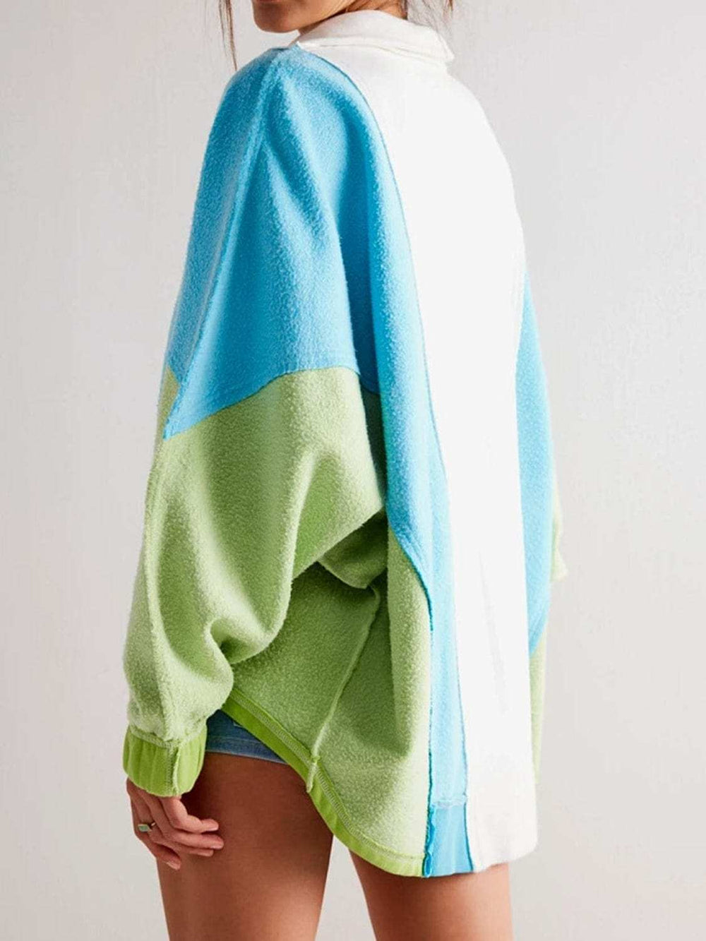 High-Low Exposed Seam Contrast Long Sleeve Sweatshirt - Trendsi - Flyclothing LLC