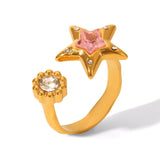 18K Gold-Plated Zircon Star Open Ring - Trendsi - Flyclothing LLC