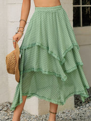 Lace Detail Layered Printed Skirt - Trendsi