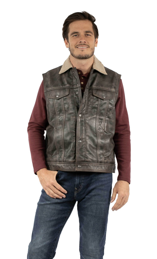Leatherwear mens Brown 100% leather Men's shearling vest
