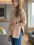 Side Slit Turtleneck Long Sleeve Sweater - Trendsi - Flyclothing LLC