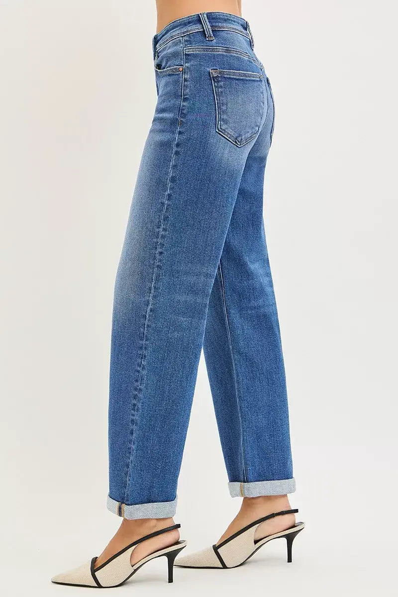 RISEN Full Size High Rise Relaxed Fit Ankle Straight Cuff Jeans Plus Size - Trendsi - Flyclothing LLC
