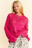 Davi & Dani Star Front Crochet Drop Shoulder Knit Top - Trendsi