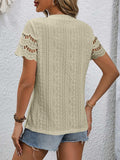 Full Size Eyelet Round Neck Short Sleeve Top - Trendsi - Flyclothing LLC