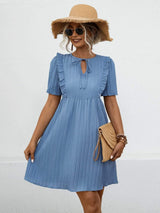 Tie Neck Short Sleeve Mini Dress - Trendsi - Flyclothing LLC