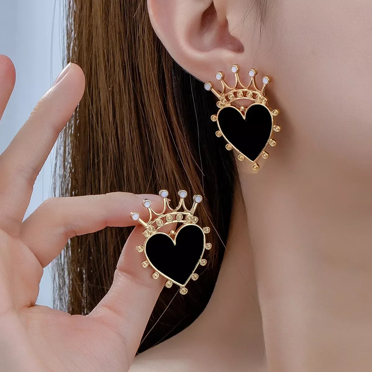 Crown Heart Stud Earrings - Trendsi - Flyclothing LLC