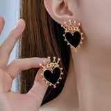 Crown Heart Stud Earrings - Trendsi - Flyclothing LLC