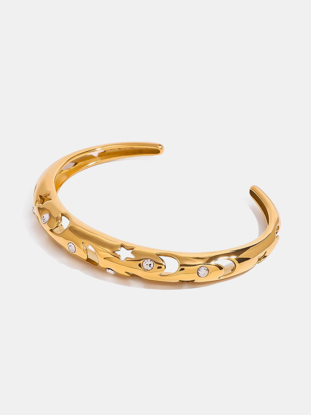 Stainless Steel Inlaid Rhinestone Cutout Bracelet - Trendsi