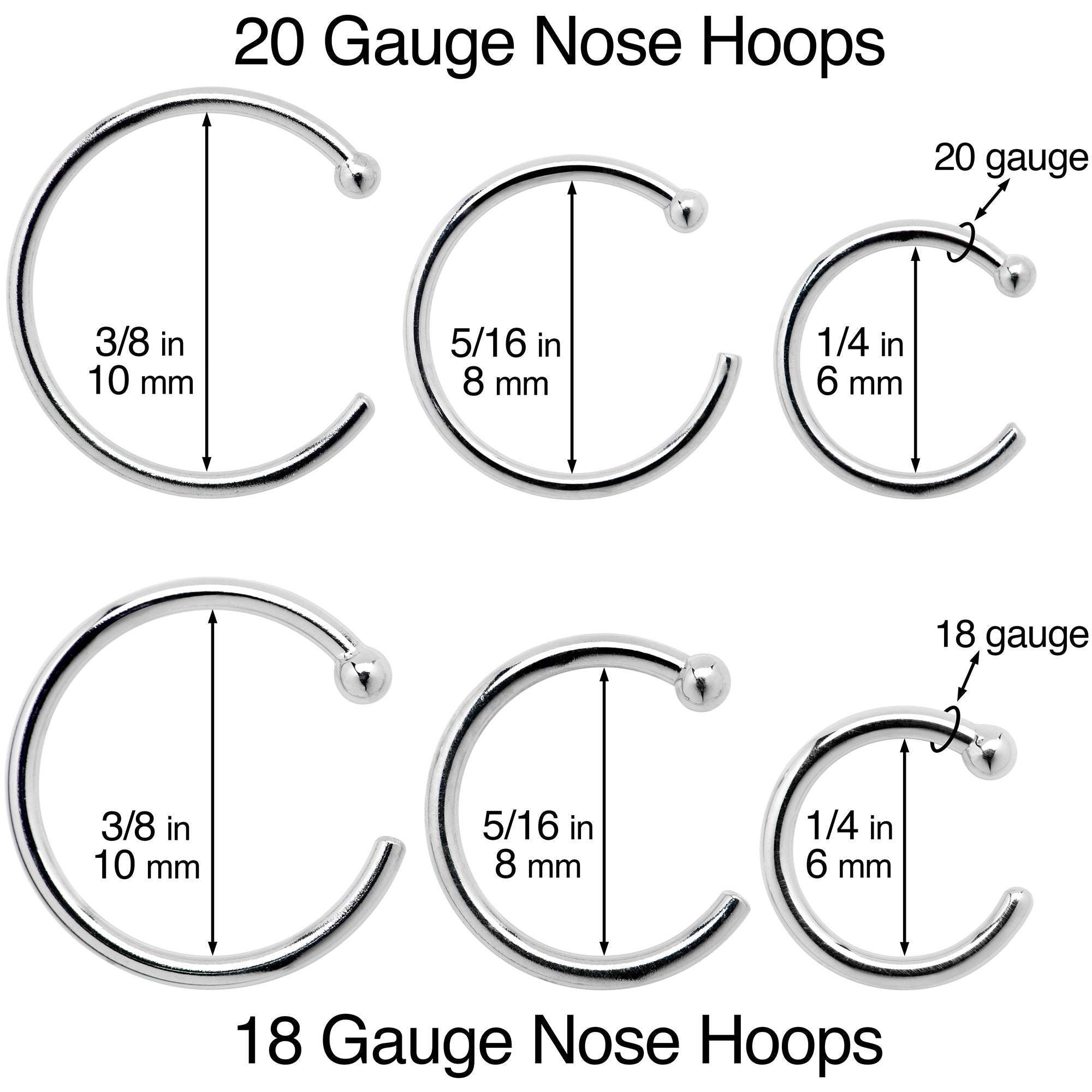 18G 5/16 Solid 14K White Gold Nose Hoop