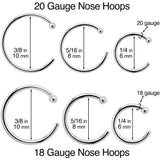 20G 3/8 Solid 18K White Gold Nose Hoop