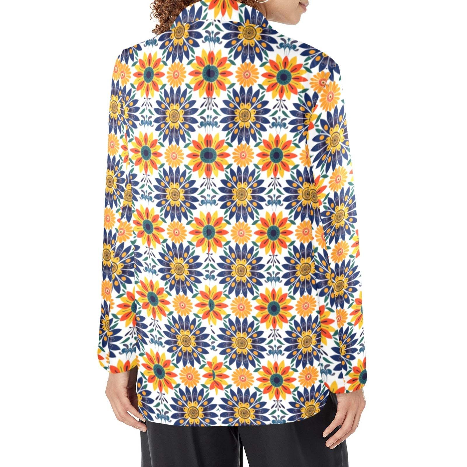 Baha Ranch Colores de Mexico Blue Yellow Mexican Floral Blazer