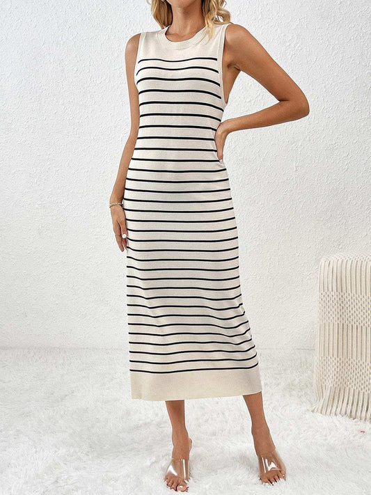 Round Neck Sleeve Midi Knit Dress - Trendsi - Flyclothing LLC