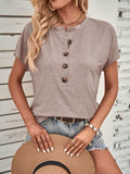 Half Button Short Sleeve Top - Trendsi - Flyclothing LLC