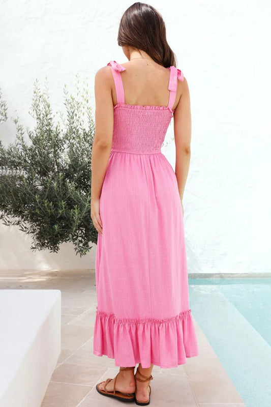 Ruffled Smocked Ruffle Hem Sleeveless Dress - Trendsi