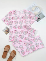 Santa Claus Print V Neck Tee Drawstring Pants 2pcs Lounge Set - Trendsi - Flyclothing LLC