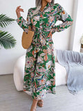 Tied Printed Long Sleeve Midi Dress - Trendsi - Flyclothing LLC