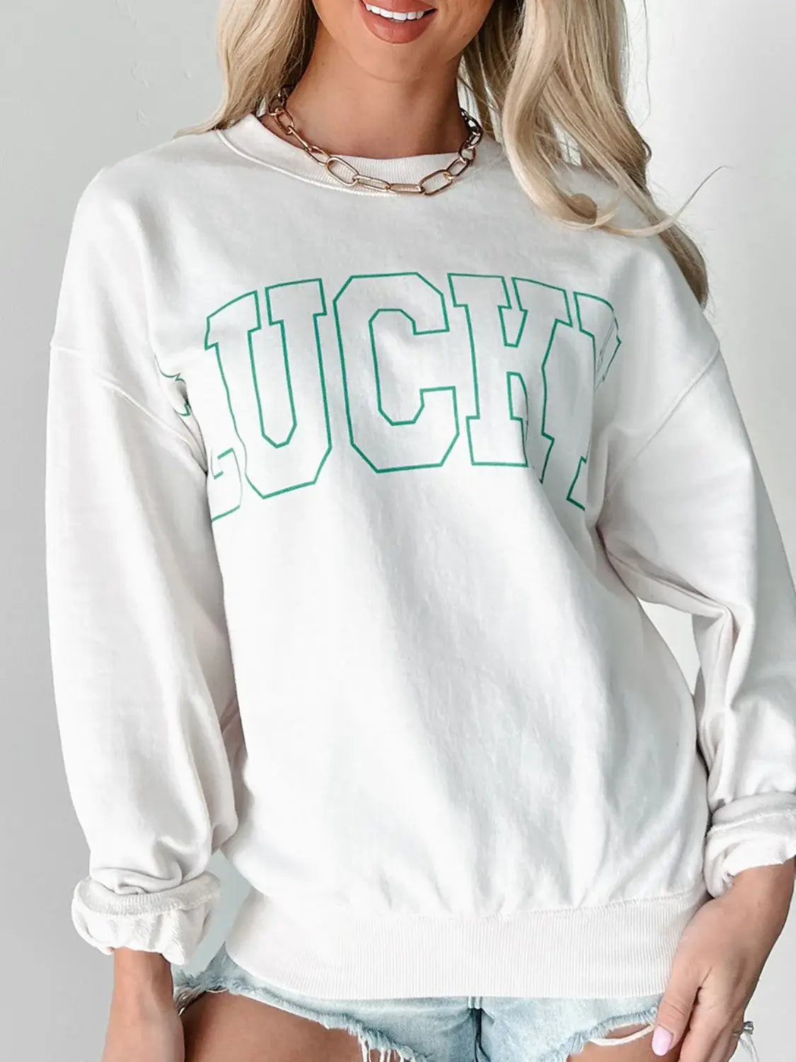 LUCKY Graphic Round Neck Long Sleeve Sweatshirt - Trendsi - Flyclothing LLC