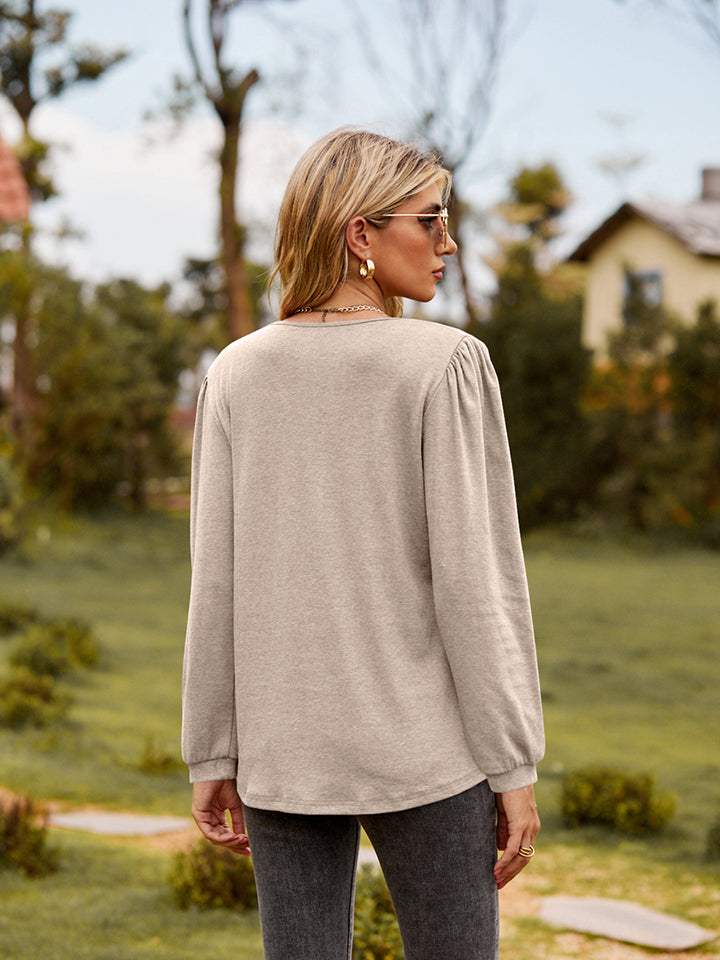 Puff Sleeve Ruffle Trim Blouse - Trendsi - Flyclothing LLC