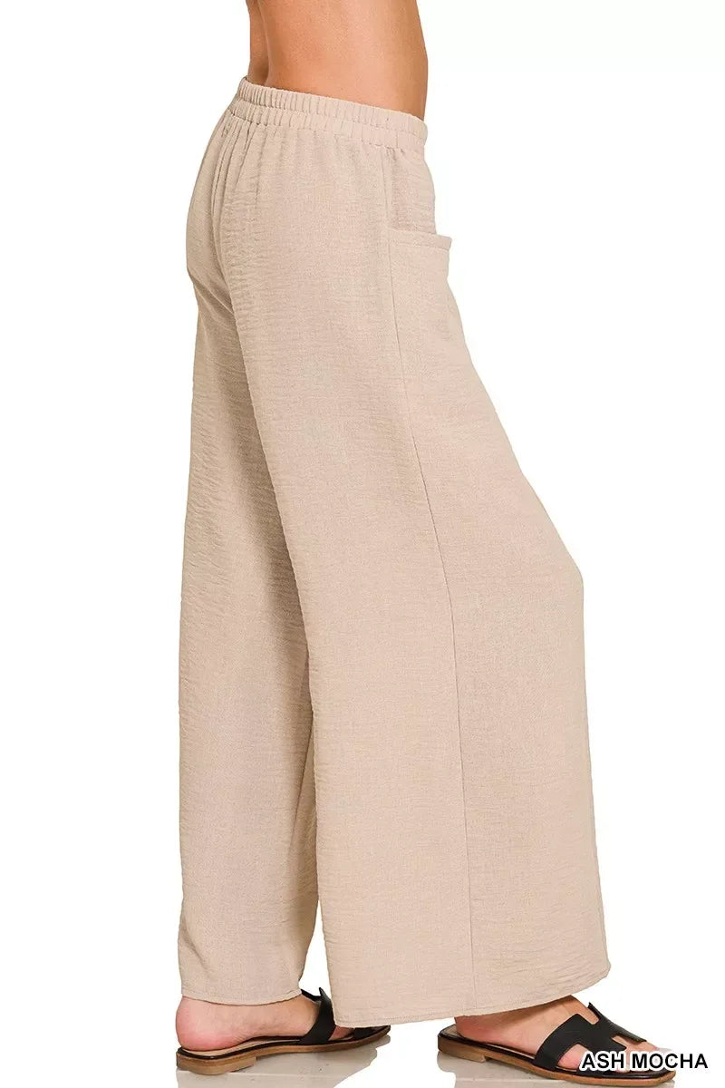 Zenana Woven Airflow Elastic Waistband Pants - Trendsi - Flyclothing LLC