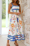 Printed Square Neck Wide Strap Midi Dress - Trendsi