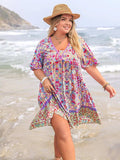Plus Size Lace Detail Printed Half Sleeve Dress - Trendsi - Flyclothing LLC