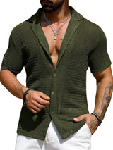 Men's Full Size Openwork Button Down Short Sleeve Shirt Plus Size - Trendsi - Flyclothing LLC